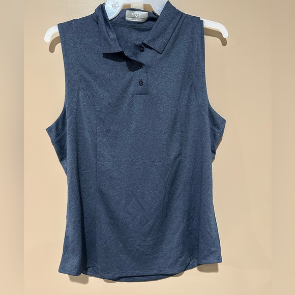 Women’s Vneck golf sleeveless shirt. Blue size sm, med. Half button up - Picture 1 of 6